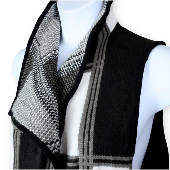 Chico's Black White Patchwork Open Tunic Sweater Vest 16 - Picture 3 of 9